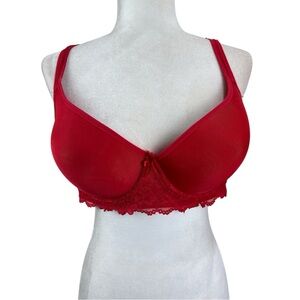 VADALALA Elegant Red Lace Bra Lace Detail Underwire Padded Bra Size 42 D